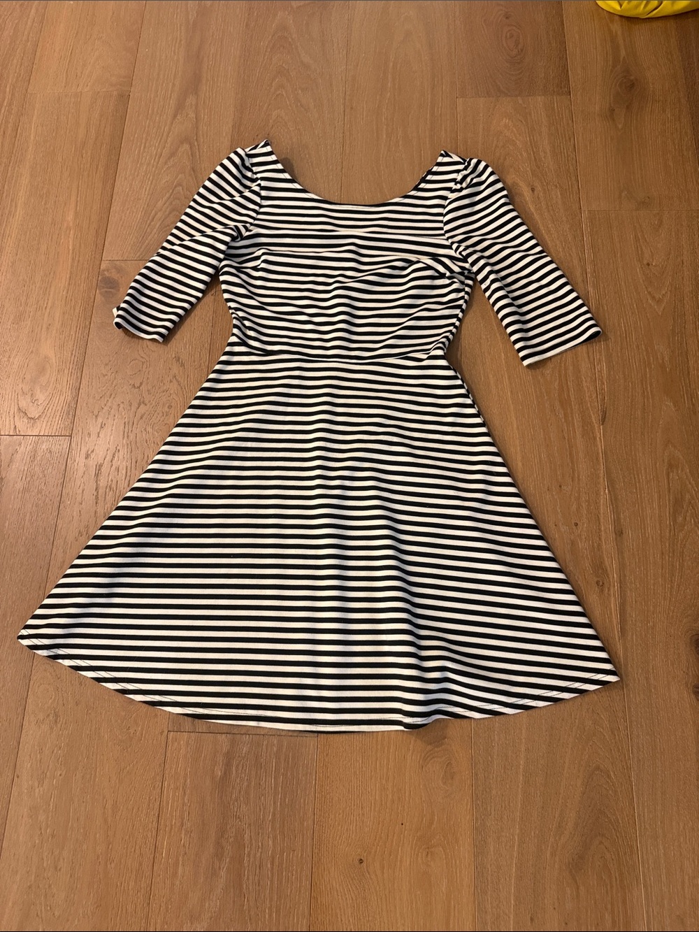 Pixley Black and White Striped Long Sleeve Fit-and-Flare Dress